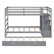 preview thumbnail 10 of 8, Twin Over Twin Bunk Bed with Trundle, Wooden Bed Frame with Storage Staircase, Kid's Bed with GuardRail, Grey