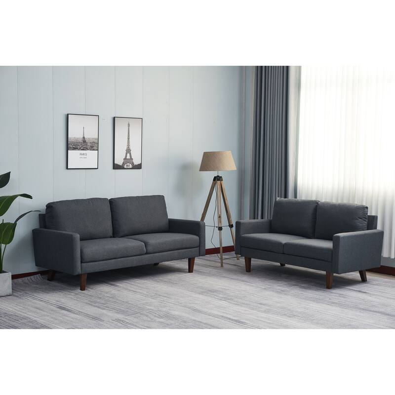 Linen 2 Piece Loveseat and Sofa Living Room Set - Dark Grey - 2 Piece