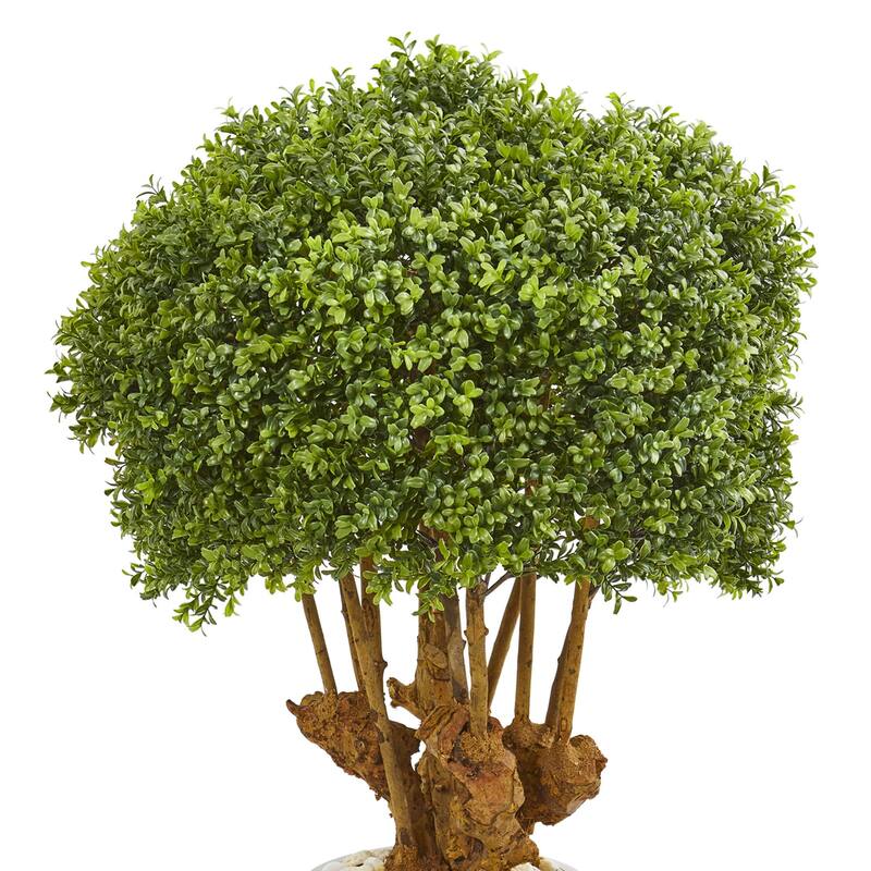 Artificial Topiary Tree with Planter - 41 Inch Indoor Outdoor Faux Boxwood Bush Decor - Green