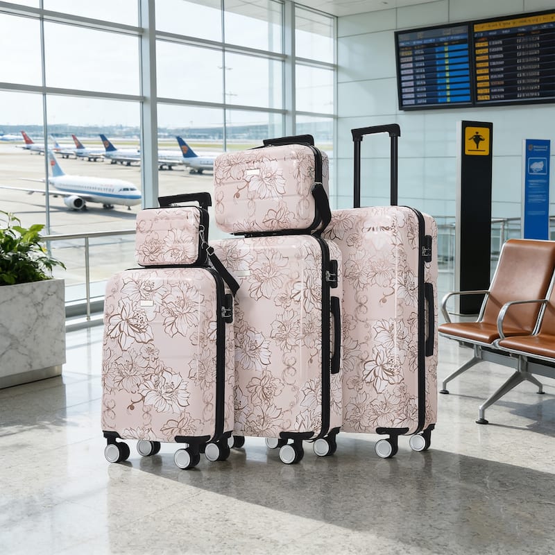 Luggage Sets New Model PC 5pcs, Hardside Lightweight Durable 20IN 24IN 28IN Suitcases with 8" 14" Cases with Lock Spinner Wheels