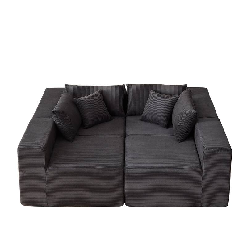 Anmytek 104-Inch Corduroy Modular L-Shaped Sectional Sofa 4PC Free Combination Luxury Foam-Filled