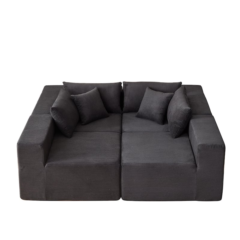 Corduroy Modular Sectional Sleeper Sofa L Shaped Recliner Couches Upholstered Daybed 4pc Lounge Sofa for Living Room Chaise
