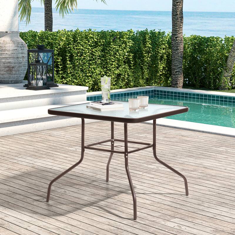 Crestlive Outdoor Dining Bistro Table with Square Glass Top and Umbrella Hole - 31.50" L x 31.50" W x 28.74" H