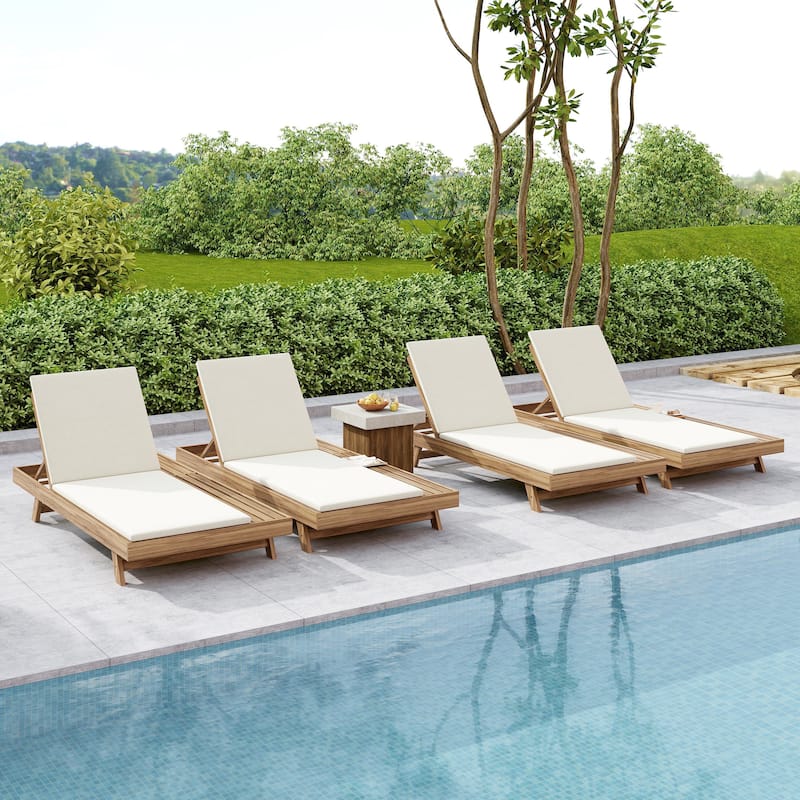 Christopher Knight Home - Maribel Modern Outdoor Acacia Wood 4-Position Adjustable Chaise Lounge with Water-Resistant Cushion