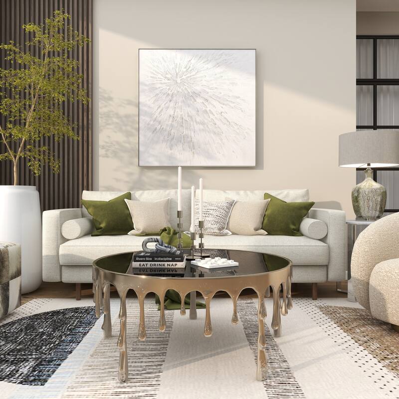 Canvas Starburst Abstract Metallic Living Room Framed Wall Art with Silver Foil Accents - White - CosmoLiving by Cosmopolitan