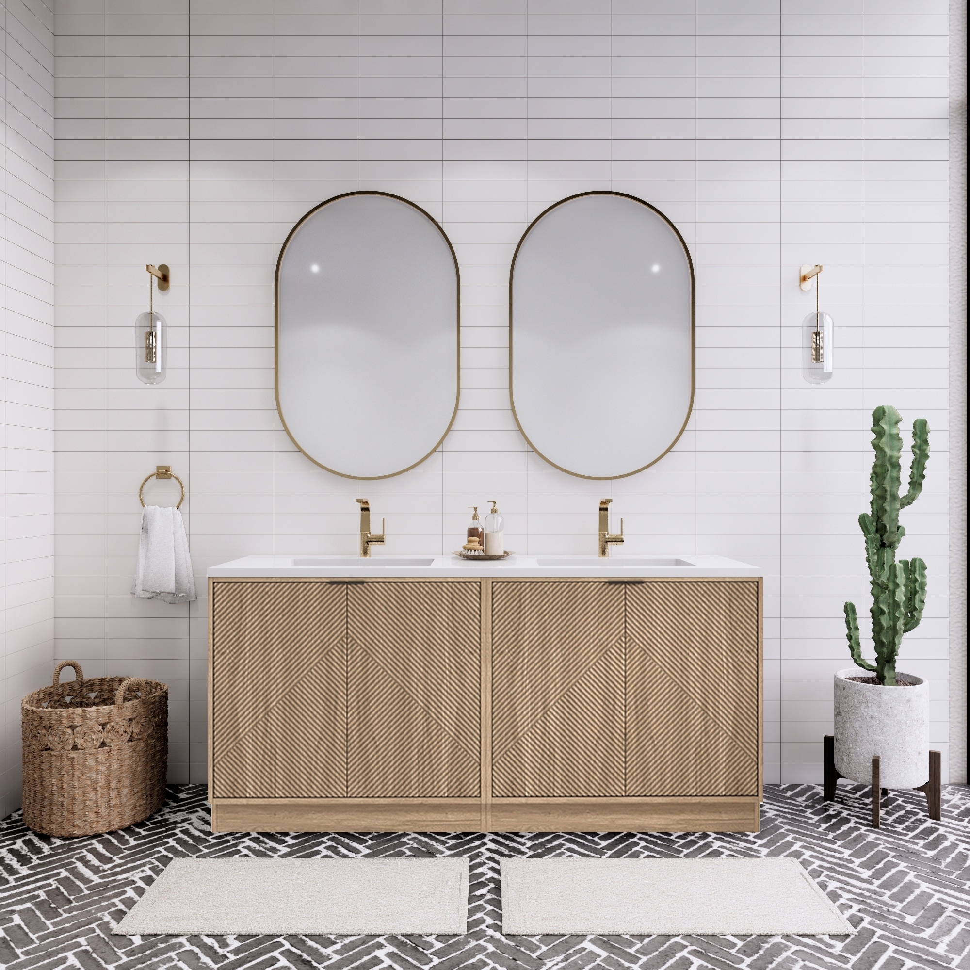Milano 72" Freestanding Bathroom Vanity with Double White Sink