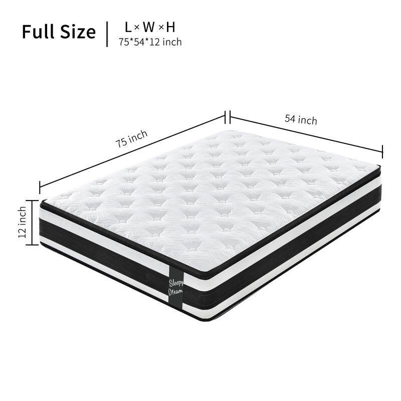 GDFStudio - Elowen 12 Inch Hybrid Memory Foam and Pocket-Spring Mattress with Euro-Top Comfort