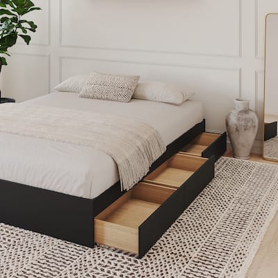 Nexera Bed Frame with 3-Drawer Storage, Reversible, Black
