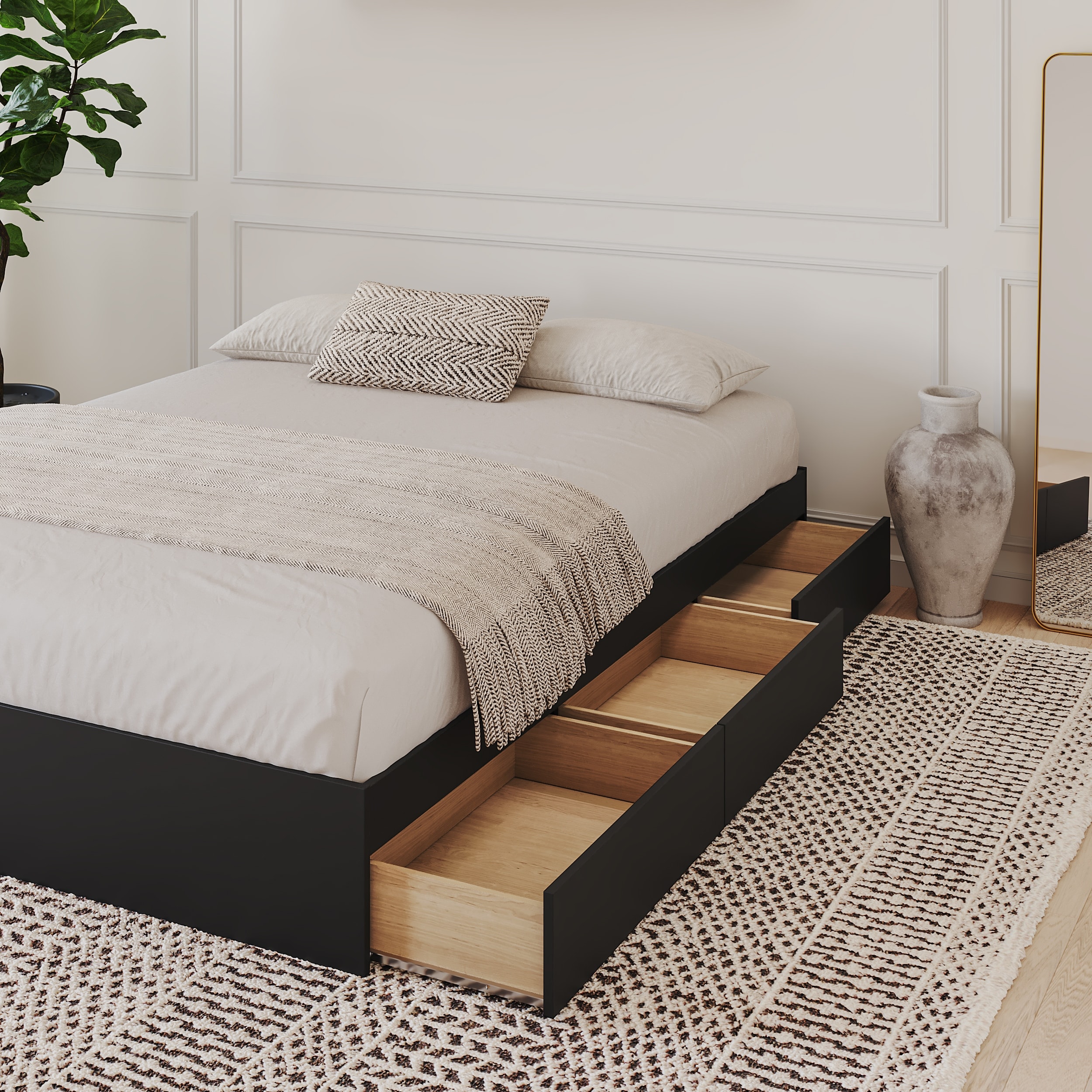 Nexera Bed Frame with 3 Drawer Storage Reversible Black On Sale Bed Bath Beyond 22545846
