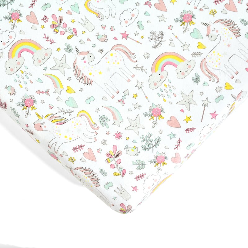 Lush Decor Baby Unicorn Heart Rainbow Micro Mink Fitted Crib Sheet, 2 Pack - 52"x 28" x 9"