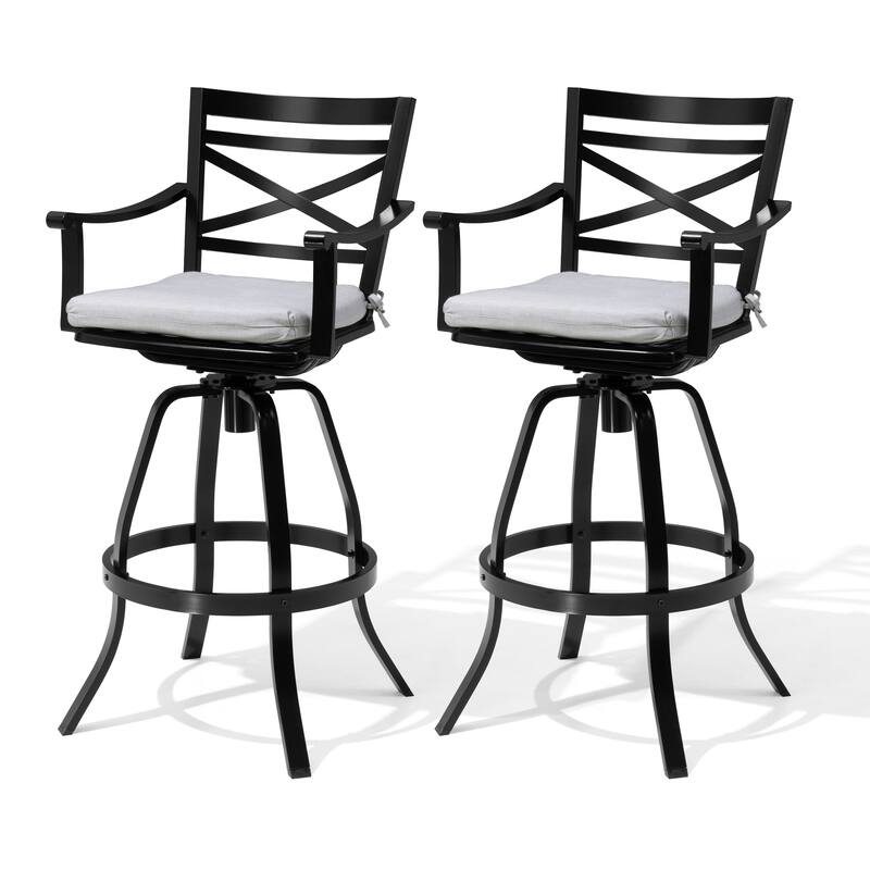 Pellebant Patio Outdoor Aluminum Swivel Bar Stools with Sunbrella Cushion - 21.7 in W x 16.5 in D x 46 in H - CASTSILVER-2PC
