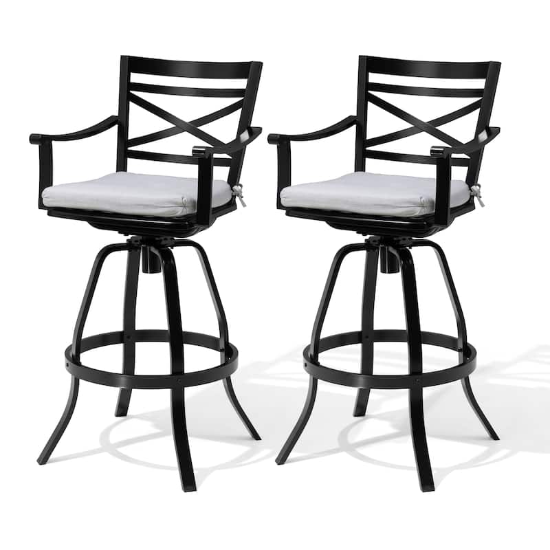 Pellebant Patio Outdoor Indoor Aluminum Swivel Bar Stools Dining Chairs with Sunbrella Cushion - CASTSILVER - 2-Piece