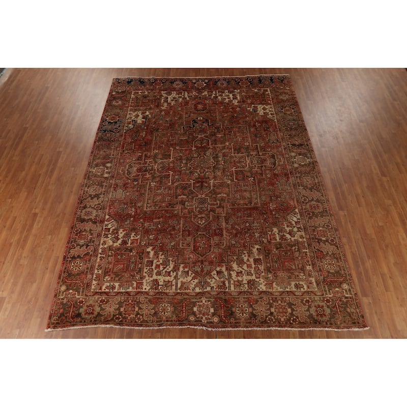 Traditional Heriz Persian Vintage Area Rug Hand-Knotted Wool Carpet - 9'9"x 12'10"