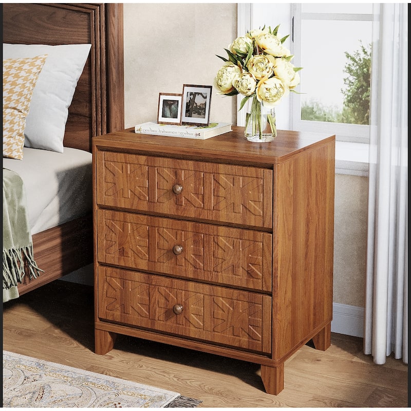 3-Drawer Nightstand for Bedroom, Living Room, Rustic Brown - 1-Piece (Rustic Brown)