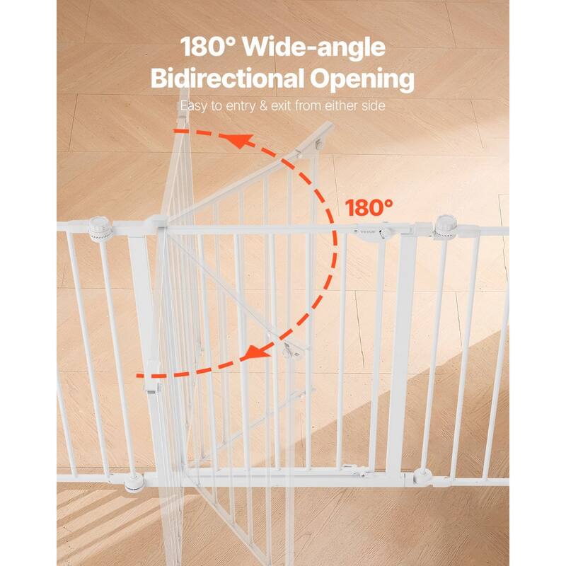 White Extra Wide Baby Gate for Stairs or Doorways 8 Panel Foldable Safety Barrier for Babies and Pets - 192"W