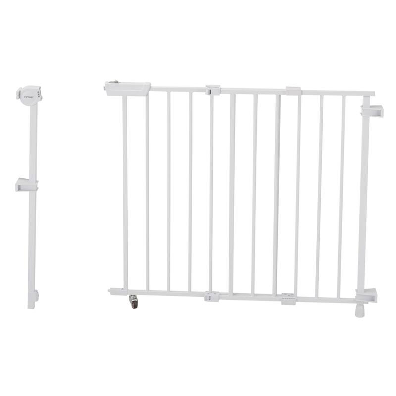 White Adjustable Baby Gate with Double Lock and One-Handed Operation for Stairs and Doorways - 28"H