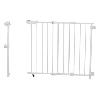 White Adjustable Baby Gate with Double Lock and One-Handed Operation for Stairs and Doorways - 28"H