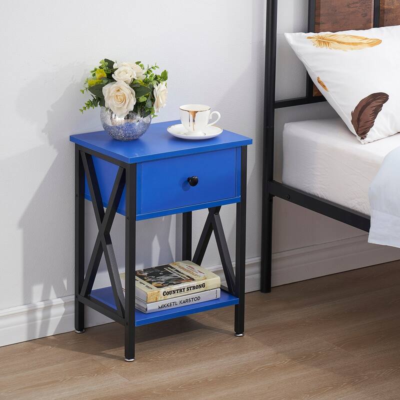 VECELO 1 - Drawer Modern End Table/Nightstands with Storage Shelves