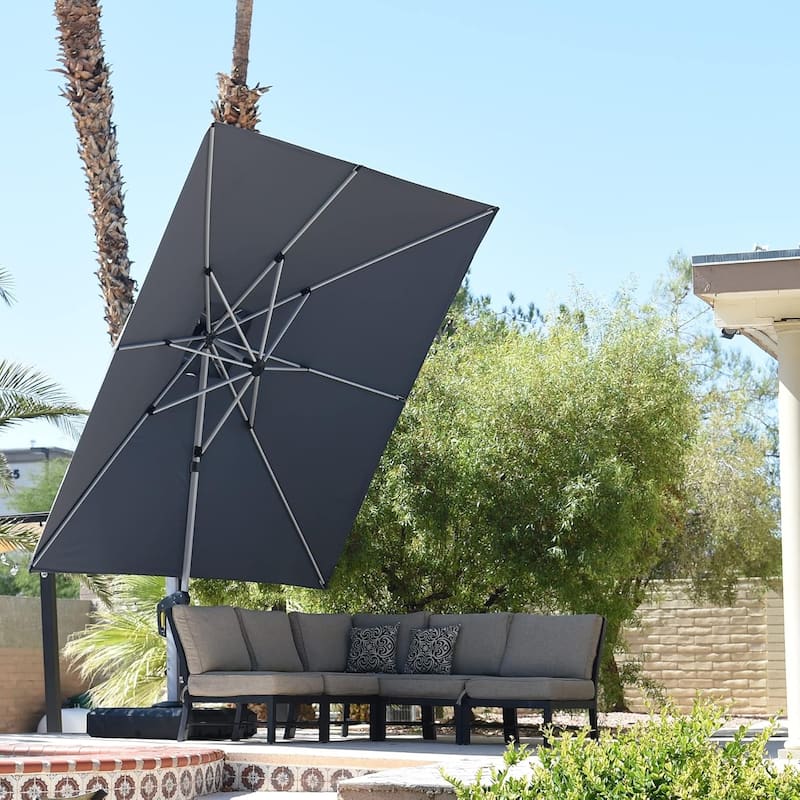 PURPLE LEAF 11ft Square Patio Cantilever Umbrella with Base Included