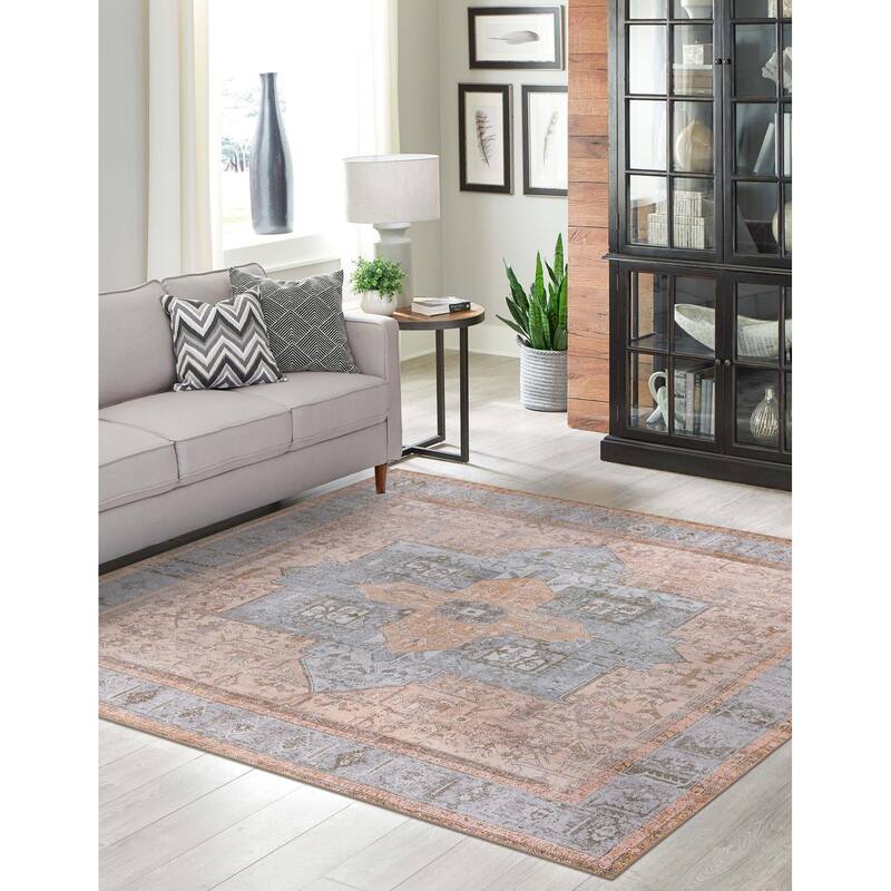 Transitional Rine Collection Area Rug - 7'6" Square - Light Brown