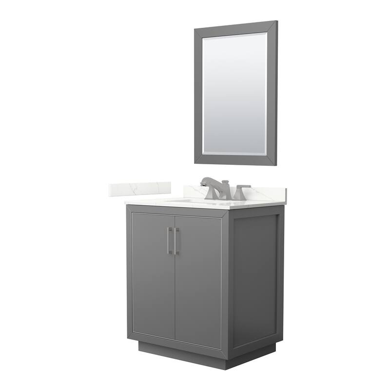 Wyndham Collection WCF111130S-QTZ-US3M24 Icon 30" Free Standing Single - Dark Gray / Giotto Quartz Top / Brushed Nickel