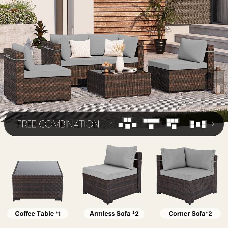 Patio Watcher 5-Piece Wicker Patio Conversation Set with Cushions