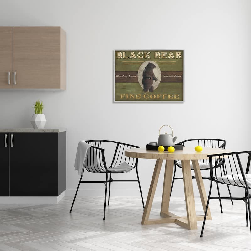 Stupell Black Bear Fine Coffee Rustic Kitchen Mountain Animal Framed Wall Art - Green