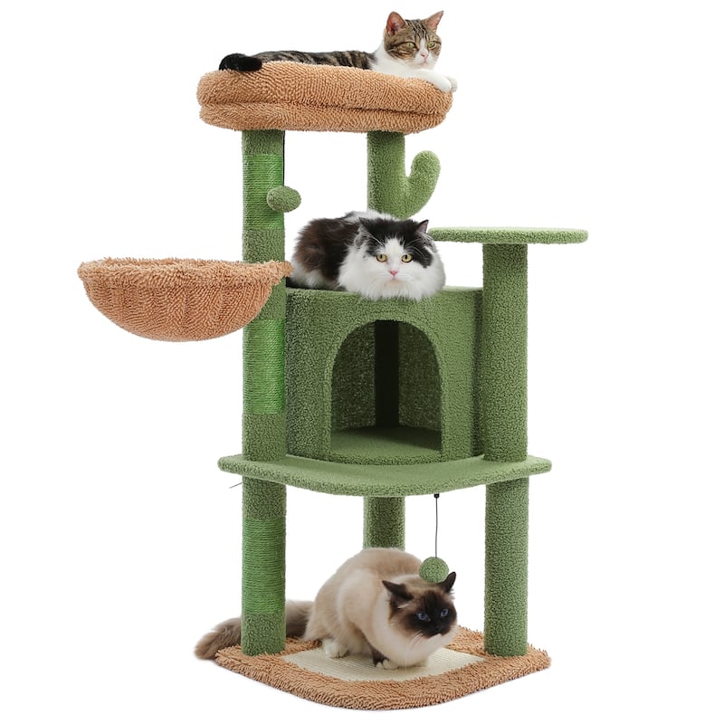42" Multi-Level Cat Tree Tower with Cozy Condo, Sisal Covered Scratching Posts, Pads and Replaceable Balls and Perch