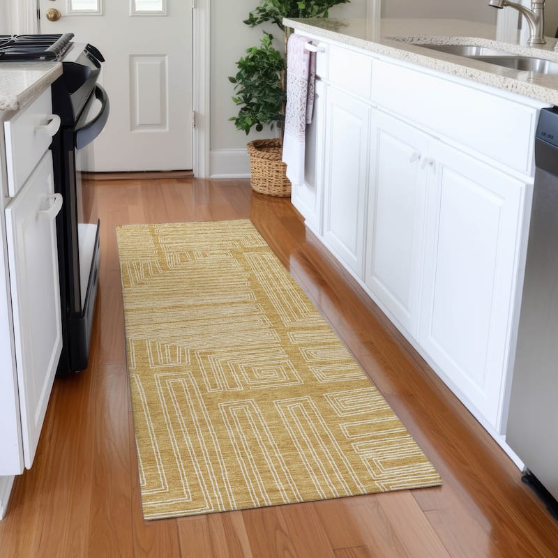 Premium Washable Super Soft Mid Century Modern Mayfield Rug - Gold - 2'3" x 7'6"