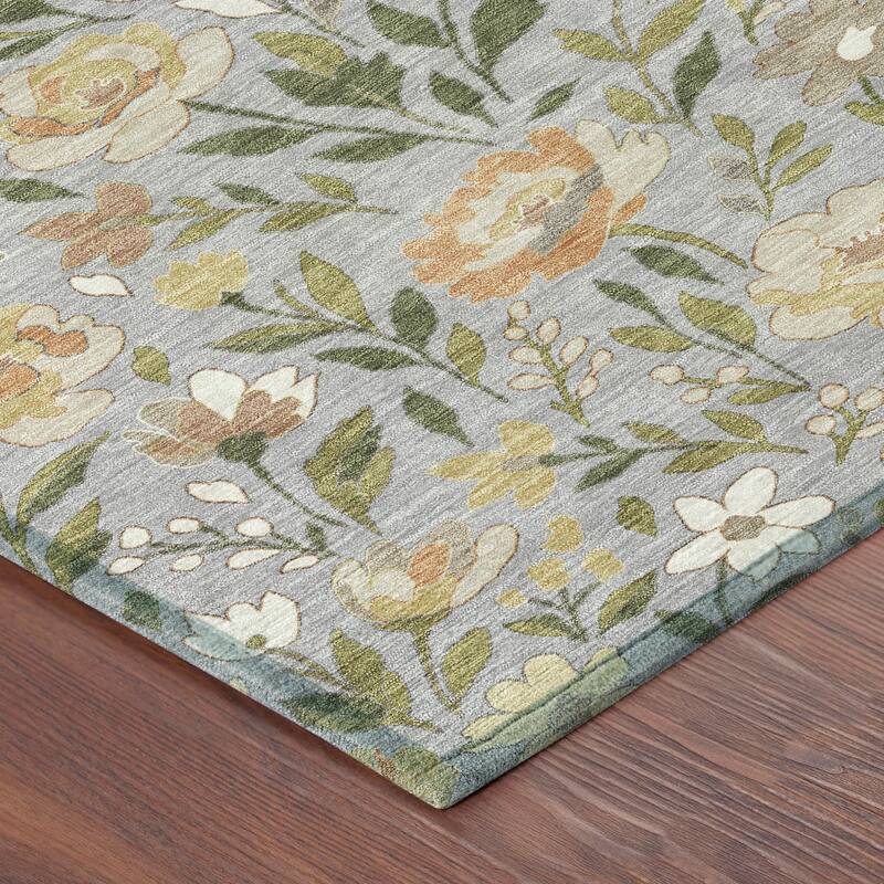 Machine Washable Indoor/ Outdoor Floral Garden Chantille Rug