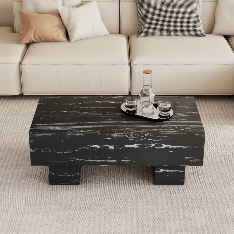 Modern Simple Marble Texture Coffee Table Ergonomic Coffee Table with Black Marble Texture, for Living Room