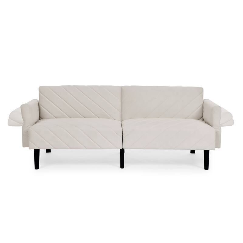 Velvet Futon Sofa Bed with 6-Position Backrest and Armrests for Apartments