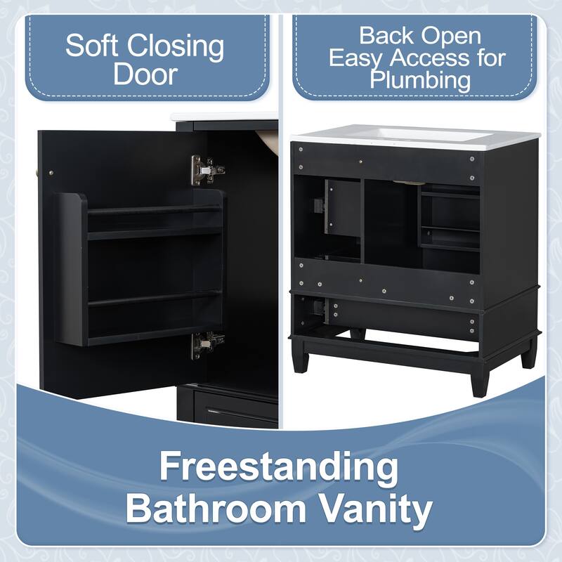 Bathroom Vanity with Sink, Bathroom Storage Cabinet with 3 Drawers and 1 Door, Bathroom Vanities with Solid Wood Frame