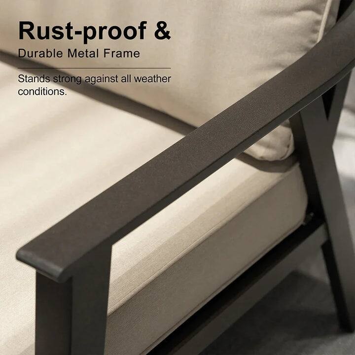 PURPLE LEAF Lorri Khaki Cushions Heavy-Duty Metal Frame Rattan Backrest for Patio Garden Patio Conversation Set Couch