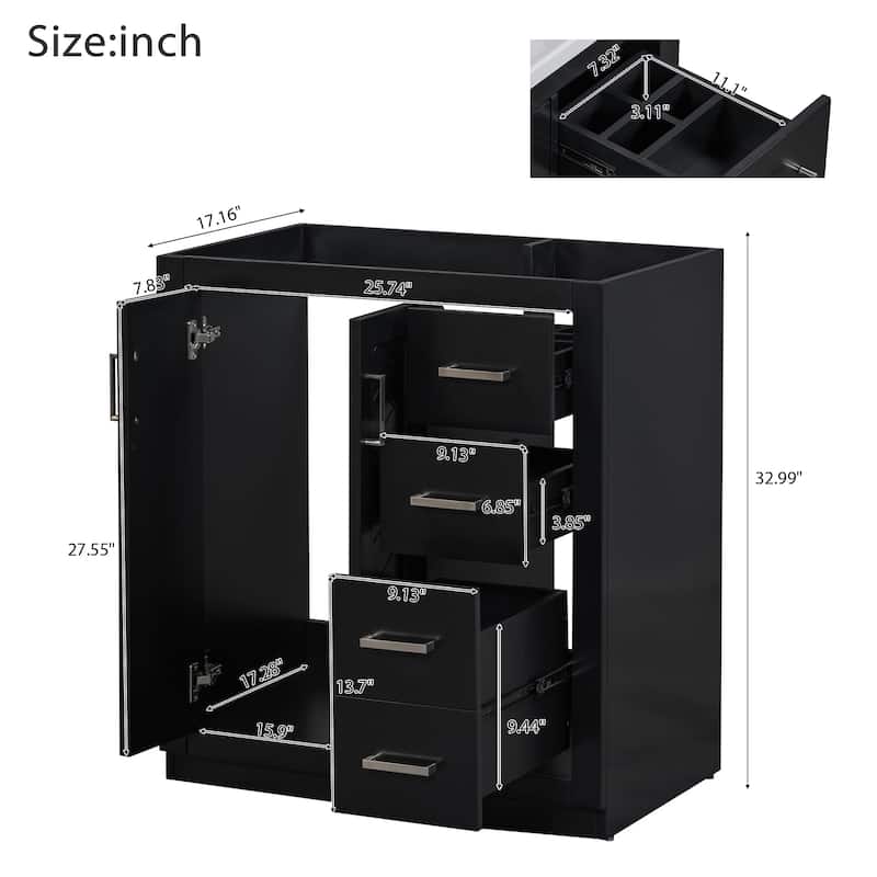 Bathroom Storage Vanity Base with 3 Drawers & Soft Closing Doors (Without Sink)