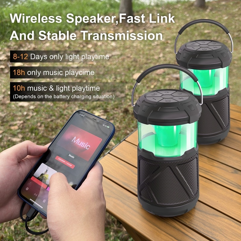 Outdoor lights Bluetooth speaker IPX6 waterproof wireless speaker with LED Camping Lights