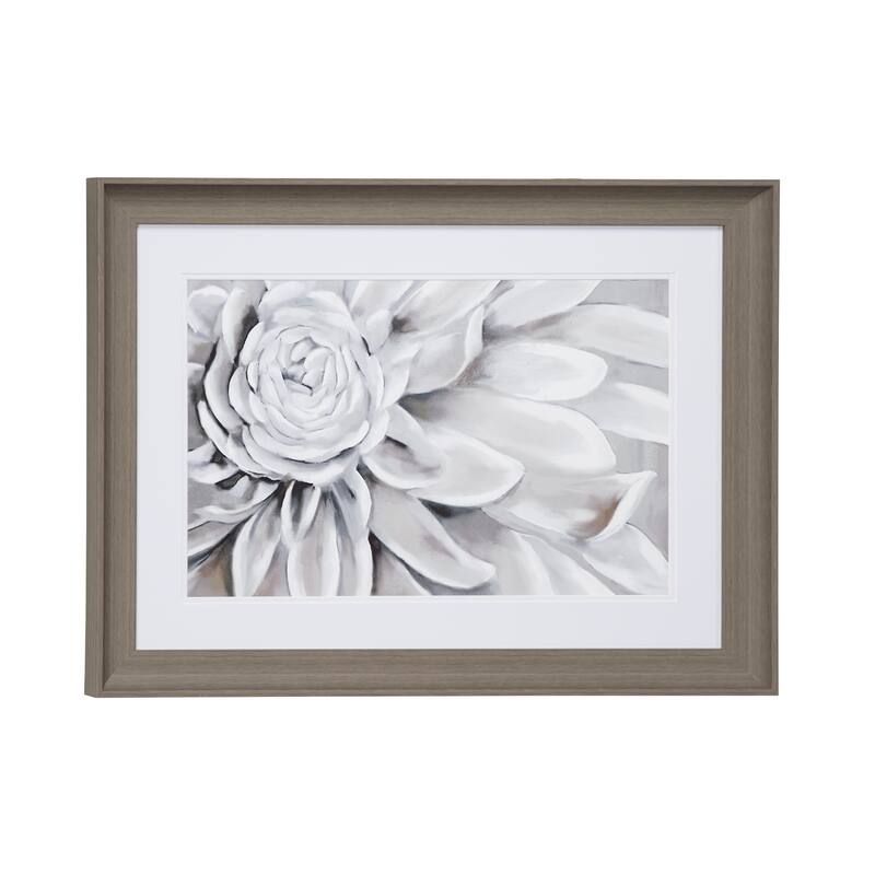 White Polystone Floral Home Wall Decor with Brown Frame