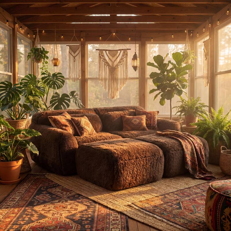 Homy Casa Chocolate Plush Fabric Non-Slip Modular Floor Sofa Sectional