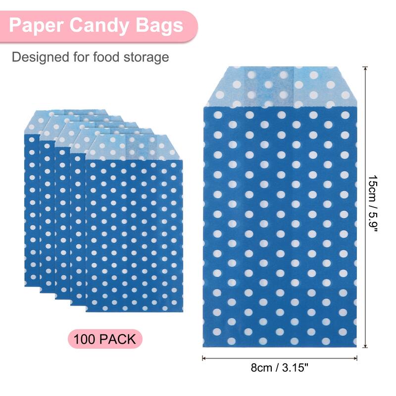 100Pcs Kraft Paper Treat Bags, Greaseproof Candy Bags Flat Favor Bags - Blue - 6" x 3"