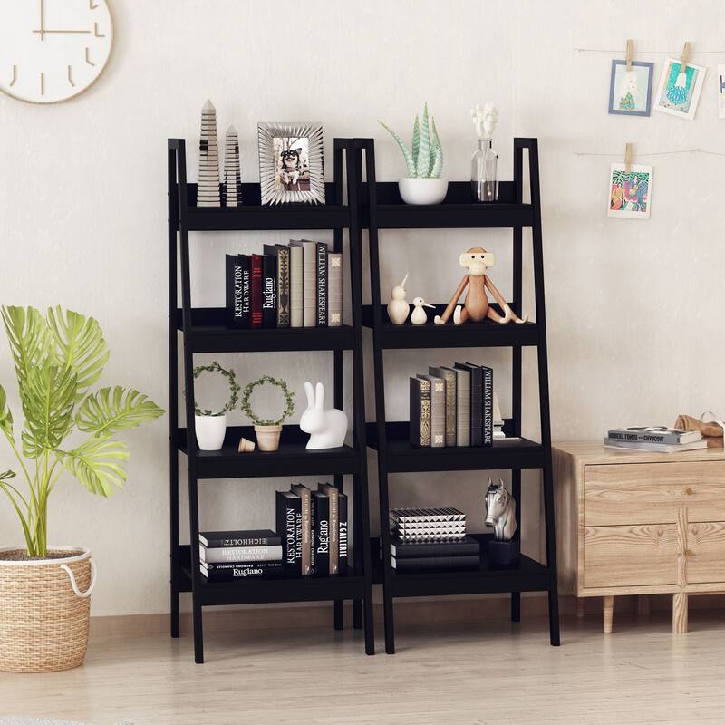 Set Of 2, Flower Plant Stand 4 Tier Ladder ShelF Bookcase, Multi-Use Display Rack, Storage Shelving Unit Display Stand