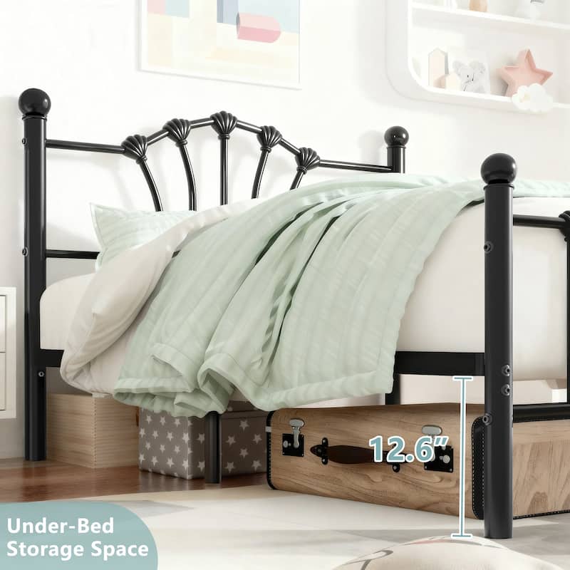 VECELO 2-Pack Twin Size Classic Metal Bed Frame Shell & Roman Column Design Sturdy Space-Saving Twin Bed Frame for Family Kids