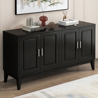4-Door Buffet Sideboard with Adjustable Shelves and Rubberwood Design for Dining or Living Rooms
