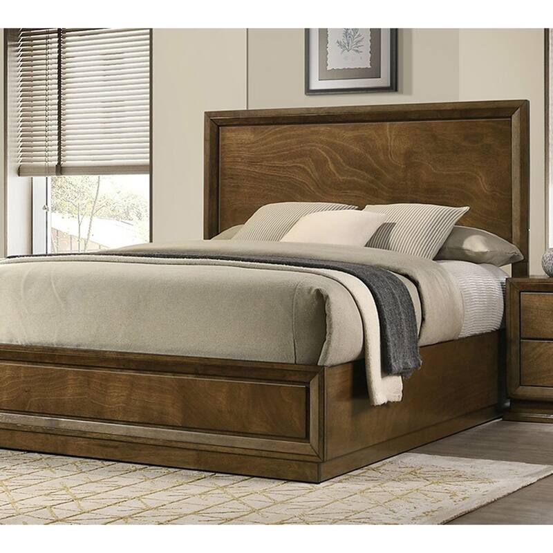 Queen Size Walnut Wooden Panel Bedframe with High Headboard