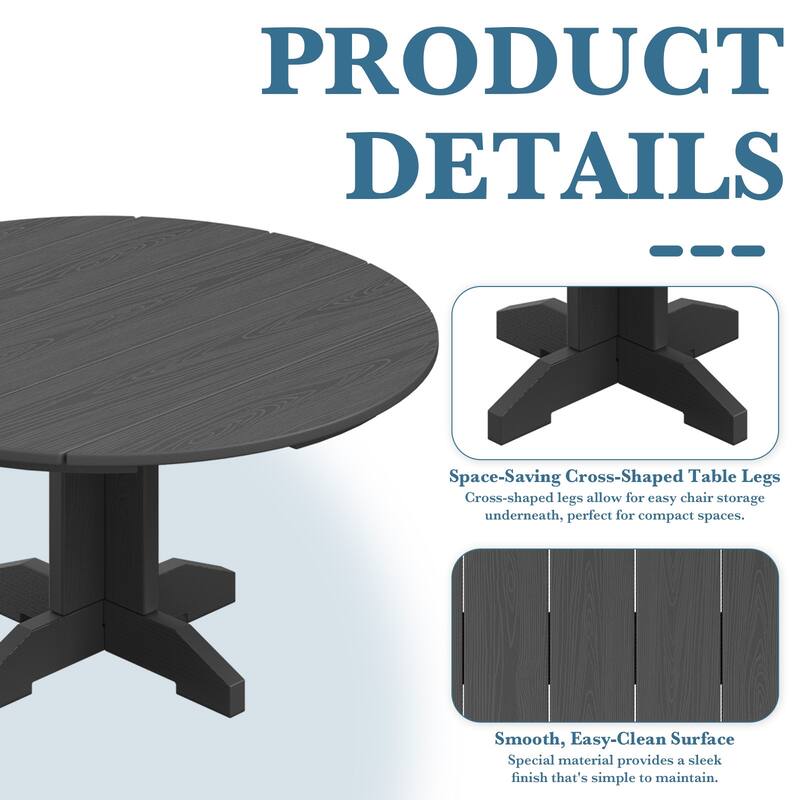 HDPE Patio Outdoor Round Coffee Table, X-shaped Leg