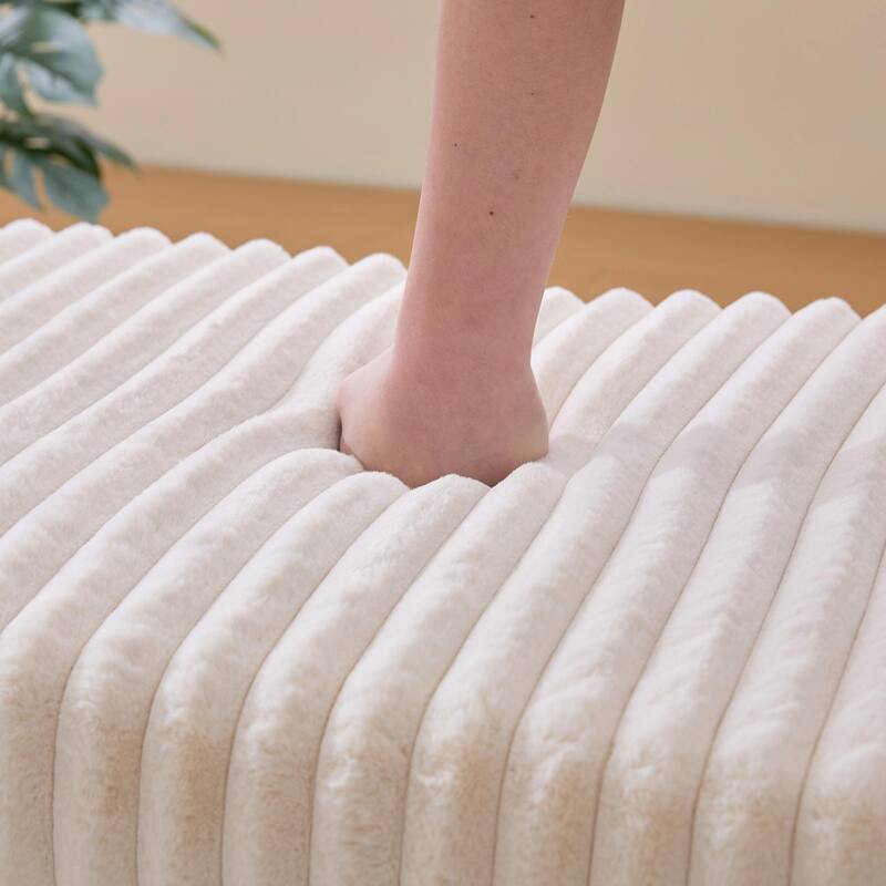 ​Upholstered Storage Ottoman - Open Shelf & Faux Fur Top