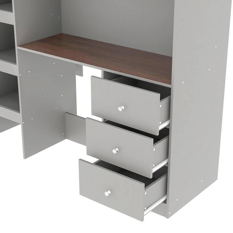 Full Size Loft Bed with Wardrobe, Desk, Ladder Storage, and Drawers - Durable Pine Wood Frame for Small Bedrooms