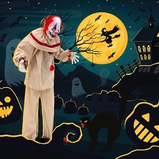 5 FT Grins Animatronic Killer Clown Halloween Decoration w/ Red Eyes