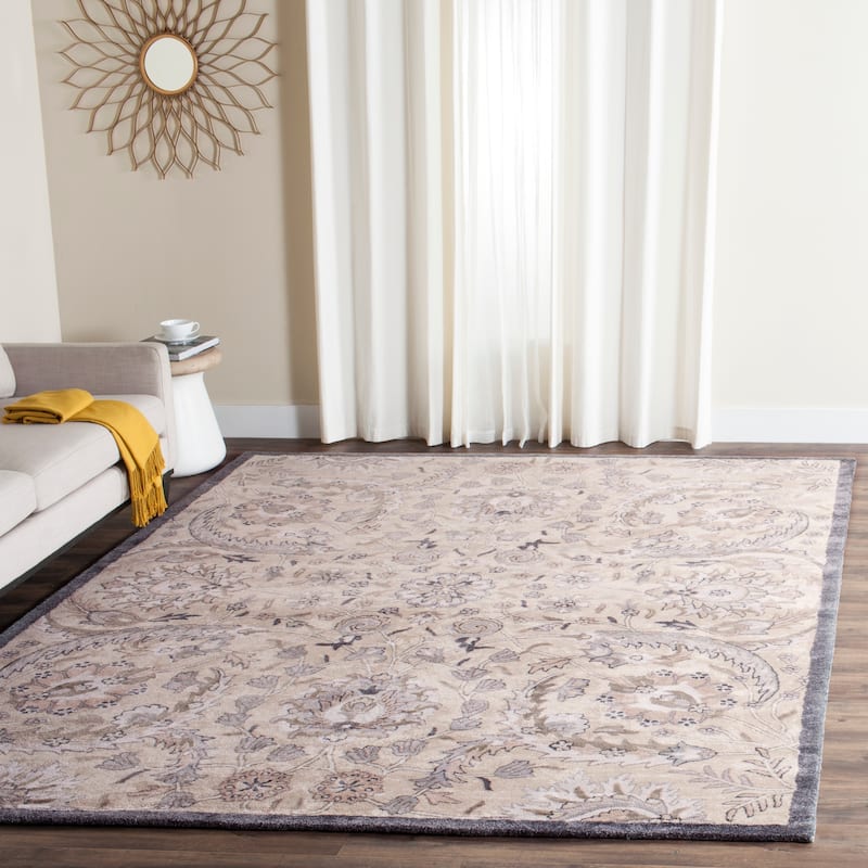 SAFAVIEH Handmade Bella Faith Modern Floral Wool Rug - 6' x 9' - Beige/Multi - Rectangle