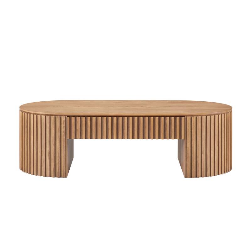 51.18'' Oval Wood Coffee Table With Drawer