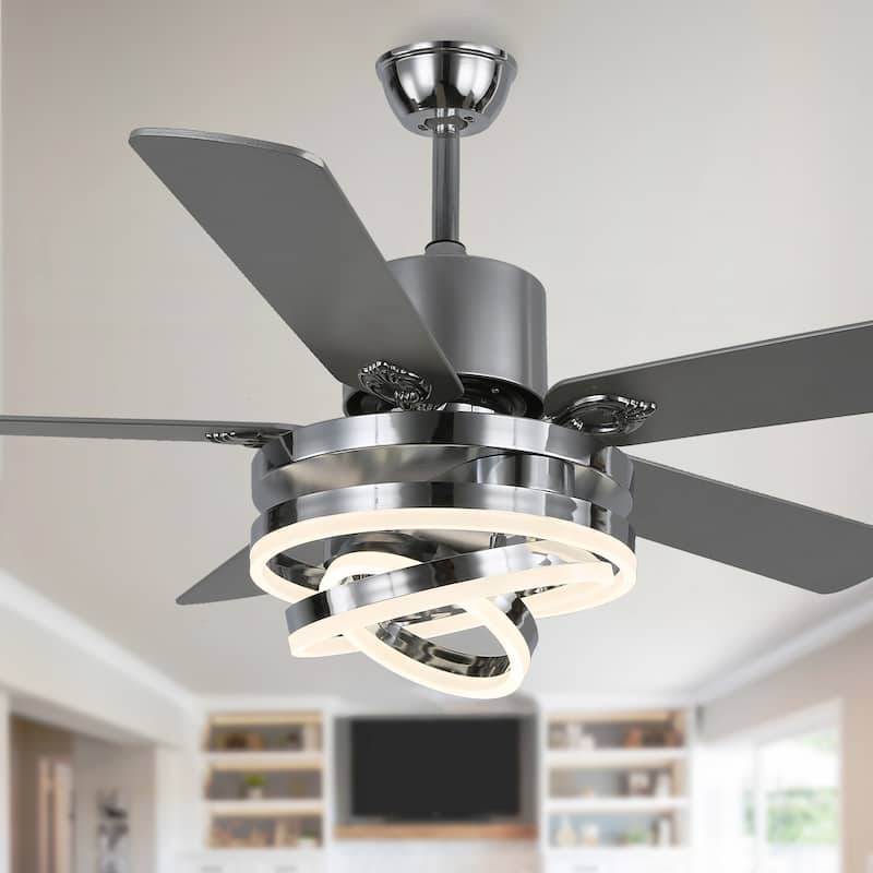 52Inch Modern DIY Shape Reversible Ceiling Fan with LED Light, 6-Speed Ceiling Fan with Remote for Large Room - 52 Inches